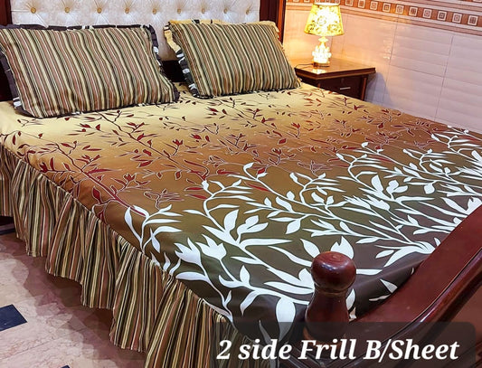 3 Piece Frill Bedsheet Set with 2-Sided Design - High Quality Cotton Salonica Fabric