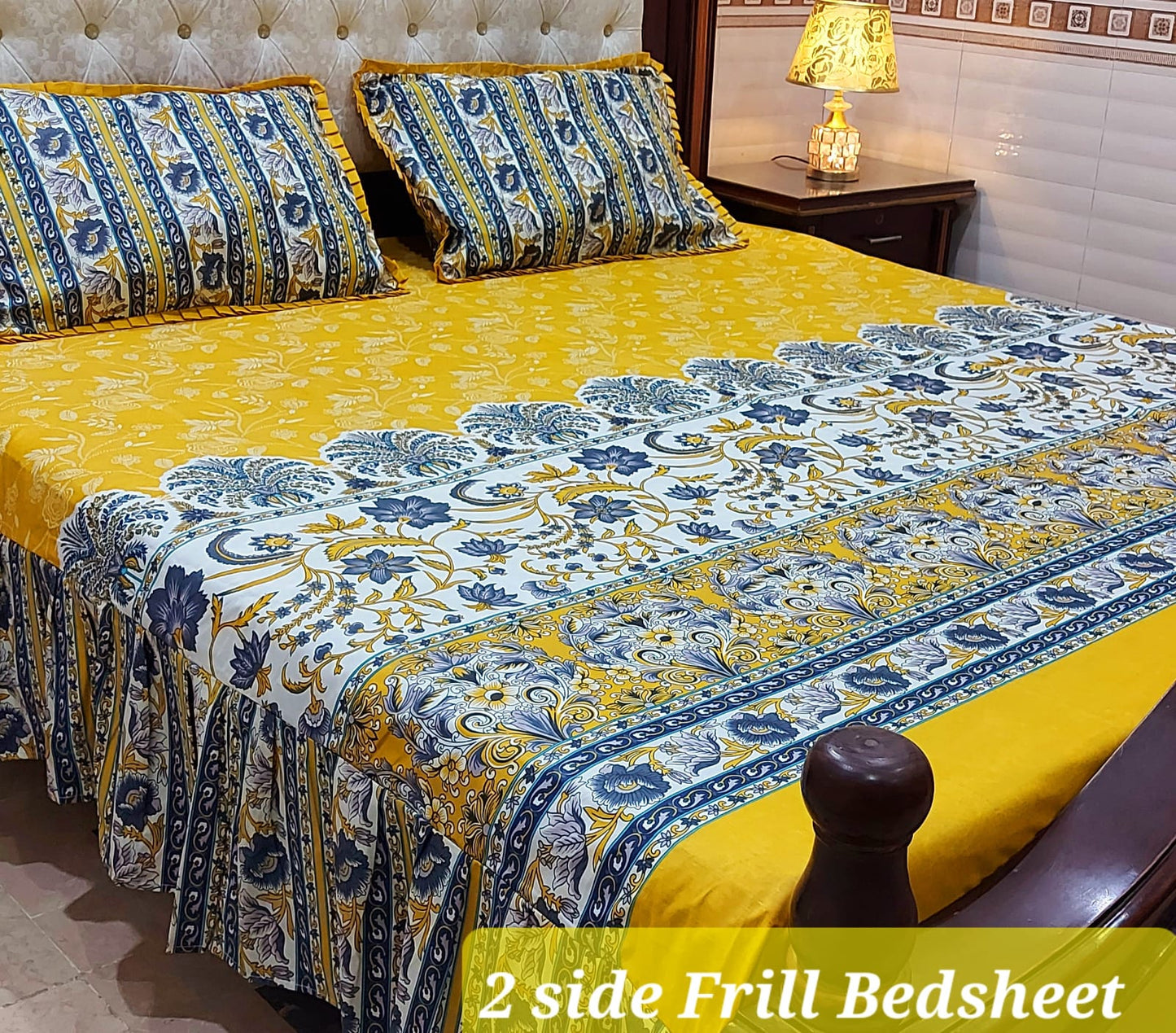 3 Piece Frill Bedsheet Set with 2-Sided Design - High Quality Cotton Salonica Fabric