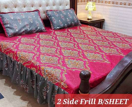 3 Piece Frill Bedsheet Set with 2-Sided Design - High Quality Cotton Salonica Fabric