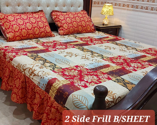 3 Piece Frill Bedsheet Set with 2-Sided Design - High Quality Cotton Salonica Fabric