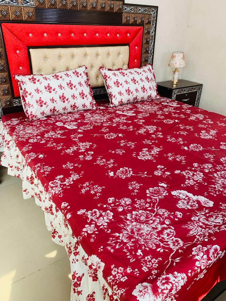 3 Piece Frill Bedsheet Set with 2-Sided Design - High Quality Cotton Salonica Fabric