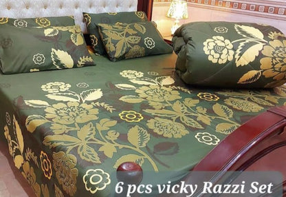 6 Piece Comforter Set with Elegant Frilled Bedding - High-Quality Cotton Salonica Fabric