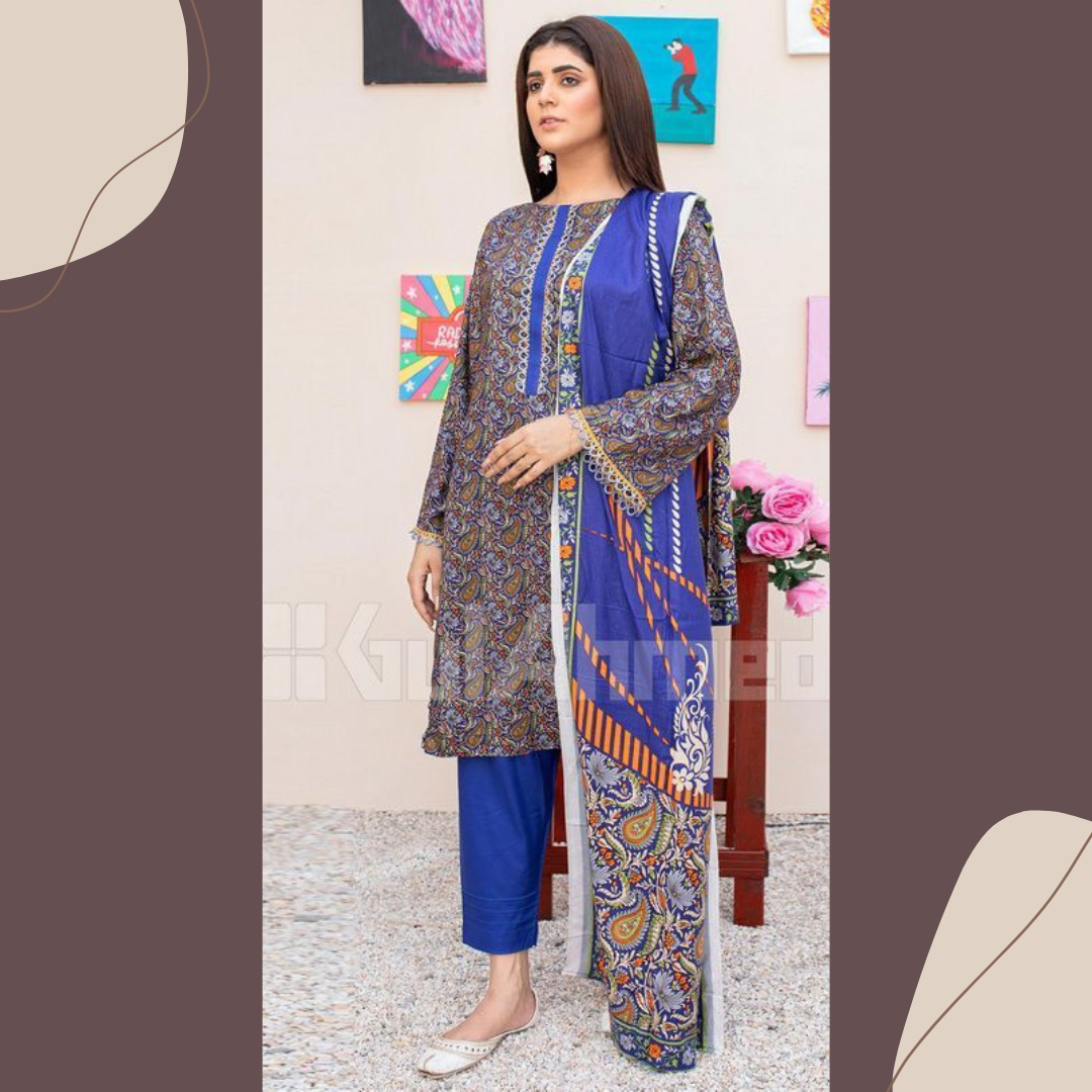 Gul Ahmed Digital Print Luxury 3-Piece Linen Suit - 100% Guaranteed Fabric