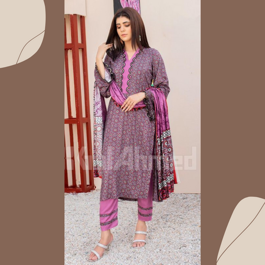 Gul Ahmed Digital Print Luxury 3-Piece Linen Suit - 100% Guaranteed Fabric