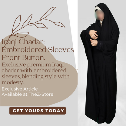 Premium Iraqi Chadar: Stone Embroidered Sleeves - Front Button Style