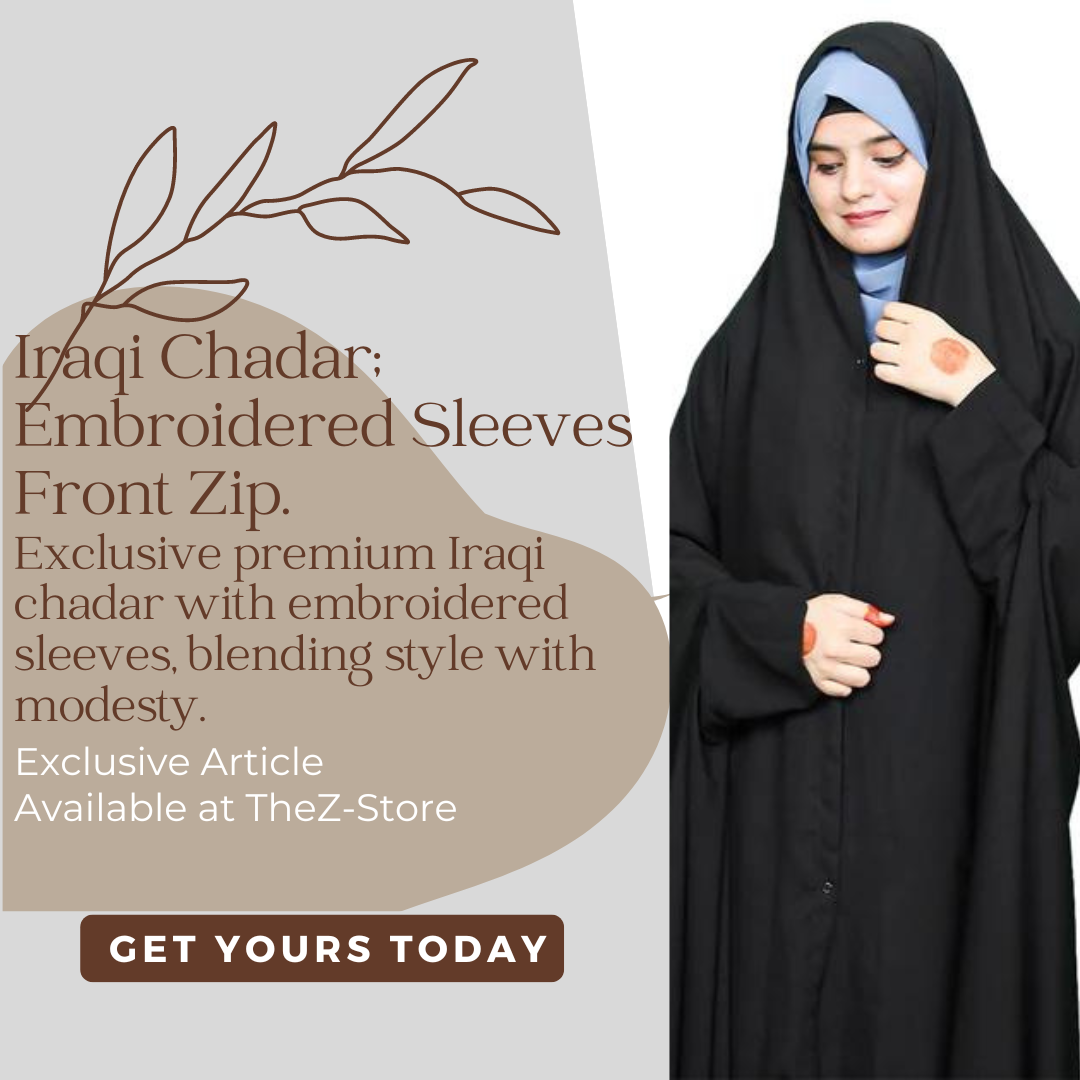 Premium Iraqi Chadar: Stone Embroidered Sleeves - Front Zip Style