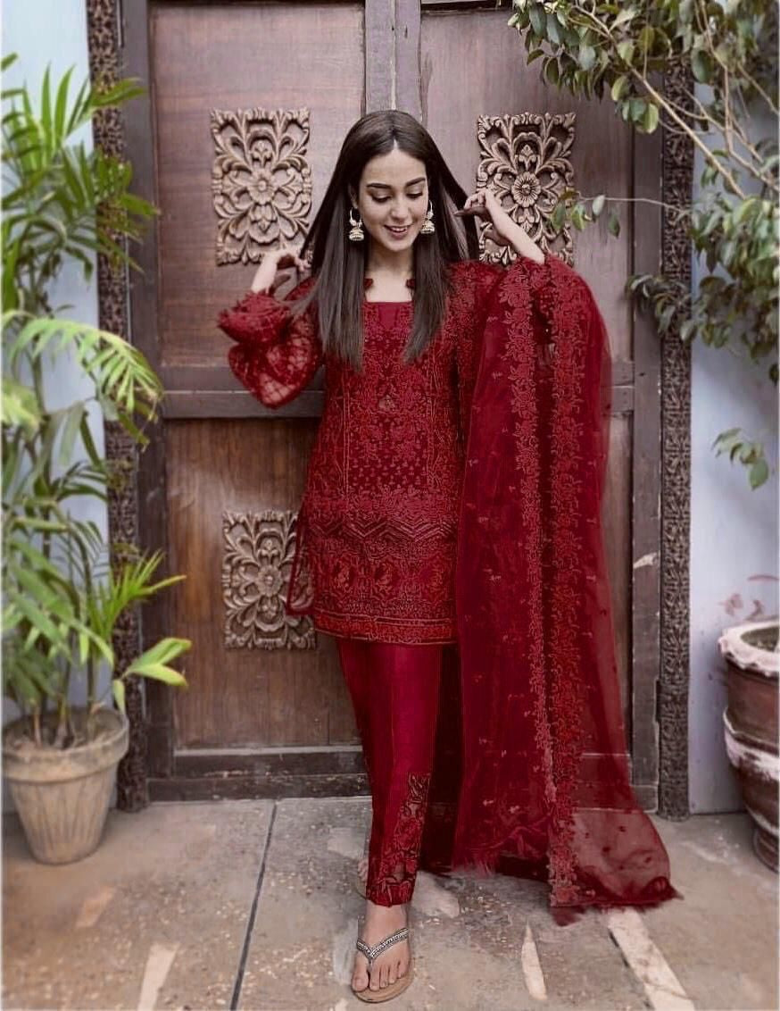 Zainab Chotani - 3 Piece Net and Malai Suit with Heavy Embroidery