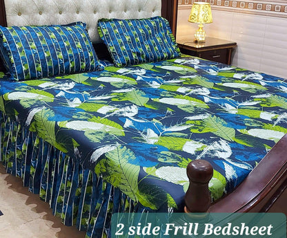 3 Piece Frill Bedsheet Set with 2-Sided Design - High Quality Cotton Salonica Fabric