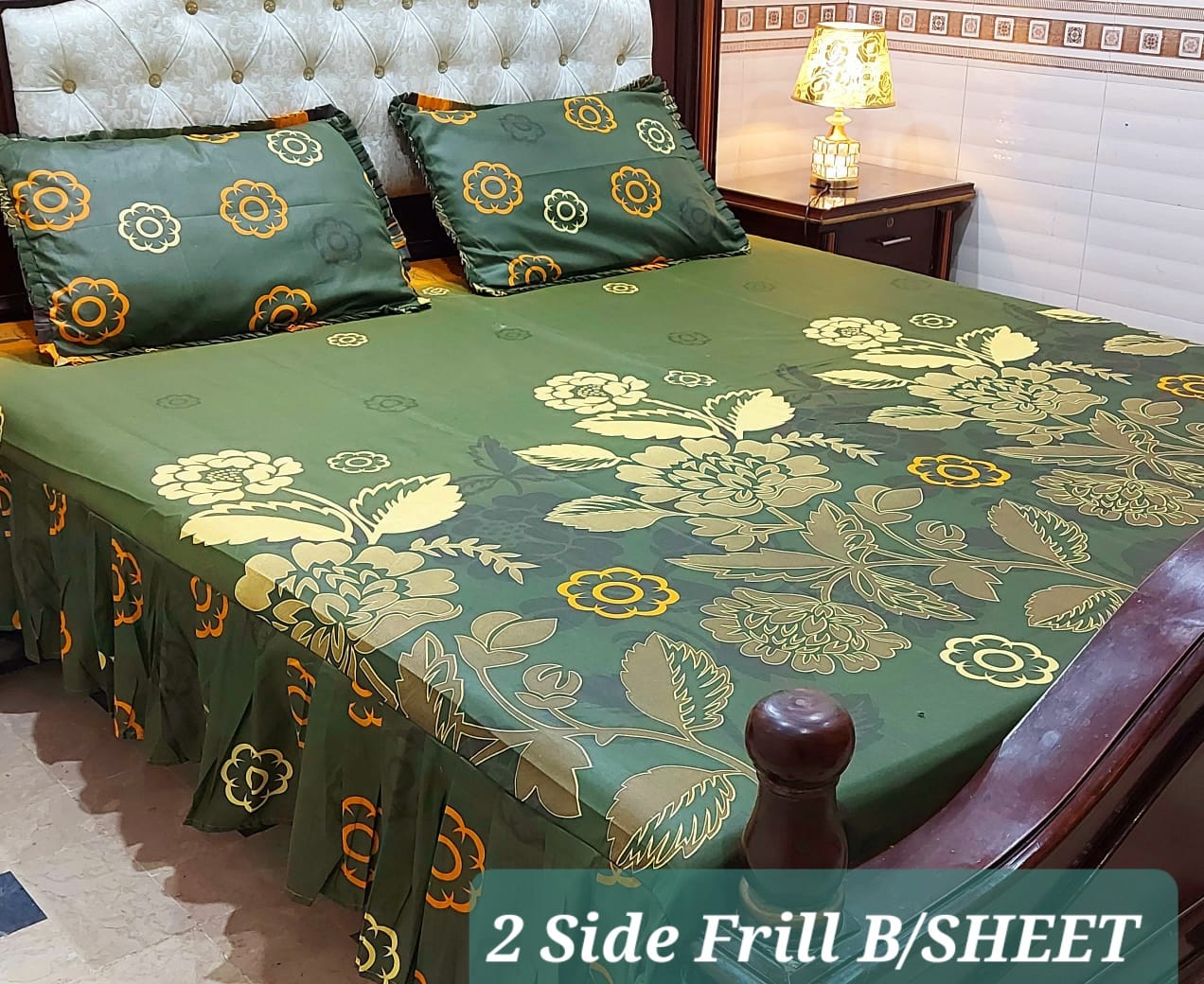 3 Piece Frill Bedsheet Set with 2-Sided Design - High Quality Cotton Salonica Fabric