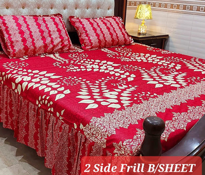 3 Piece Frill Bedsheet Set with 2-Sided Design - High Quality Cotton Salonica Fabric