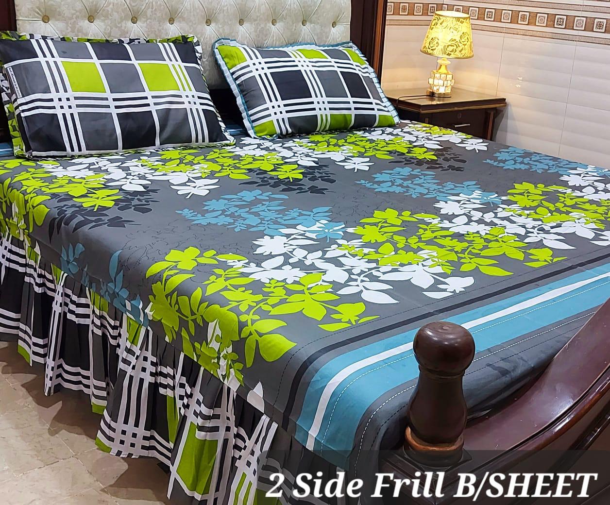 3 Piece Frill Bedsheet Set with 2-Sided Design - High Quality Cotton Salonica Fabric