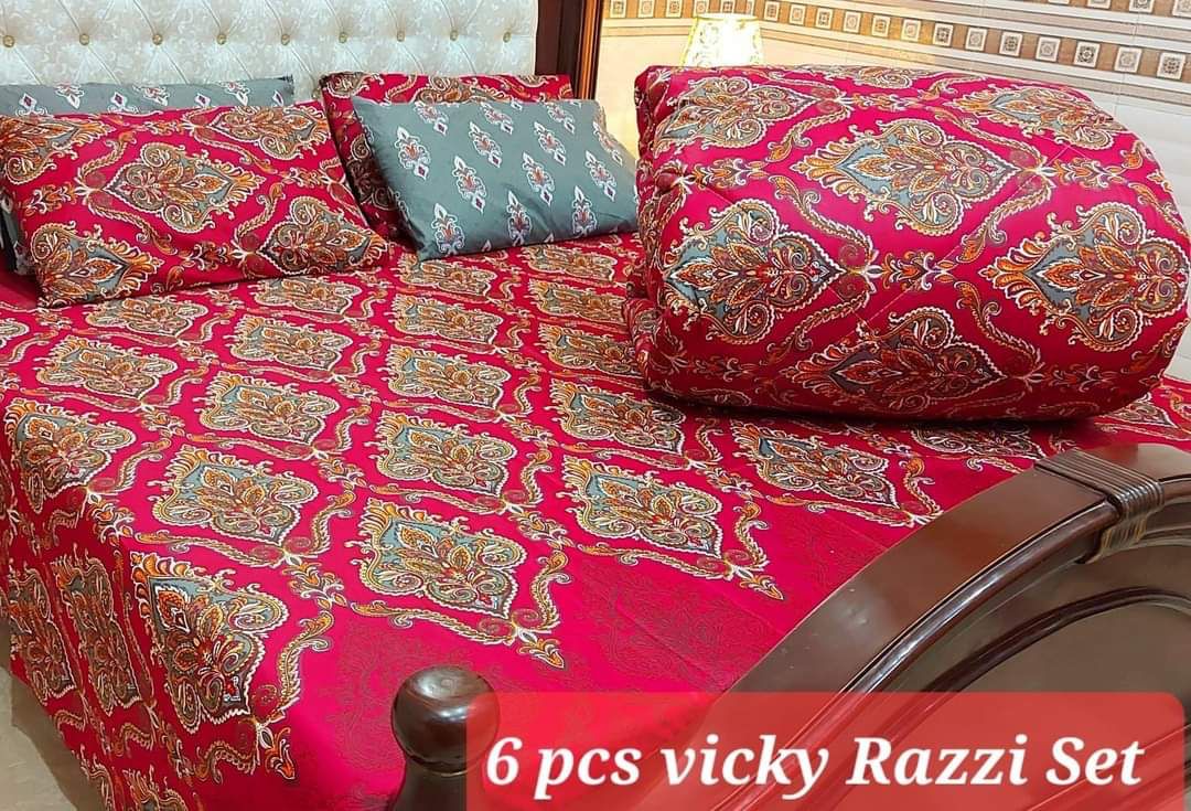 6 Piece Comforter Set with Elegant Frilled Bedding - High-Quality Cotton Salonica Fabric