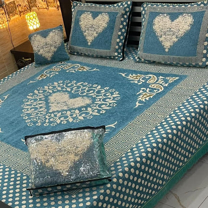 4 Piece Premium Velvet Jacquard Bedsheet Set