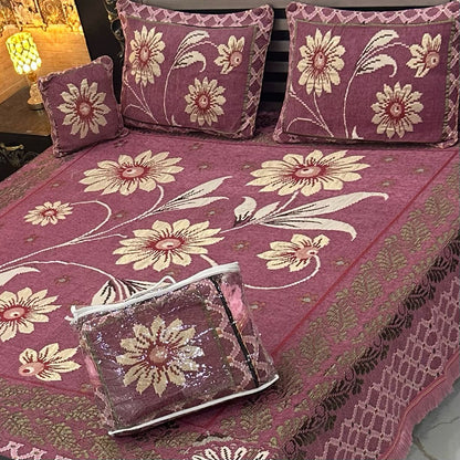 4 Piece Premium Velvet Jacquard Bedsheet Set