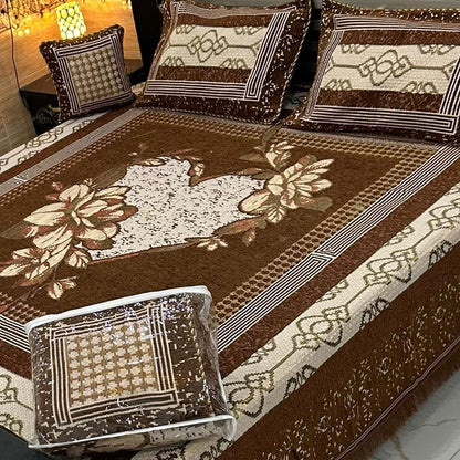 4 Piece Premium Velvet Jacquard Bedsheet Set