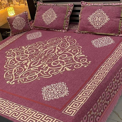 4 Piece Premium Velvet Jacquard Bedsheet Set