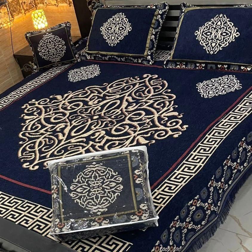 4 Piece Premium Velvet Jacquard Bedsheet Set