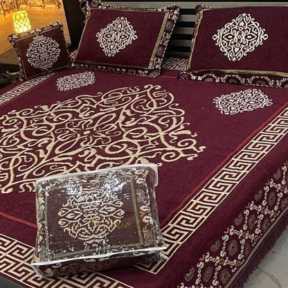 4 Piece Premium Velvet Jacquard Bedsheet Set