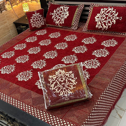 4 Piece Premium Velvet Jacquard Bedsheet Set