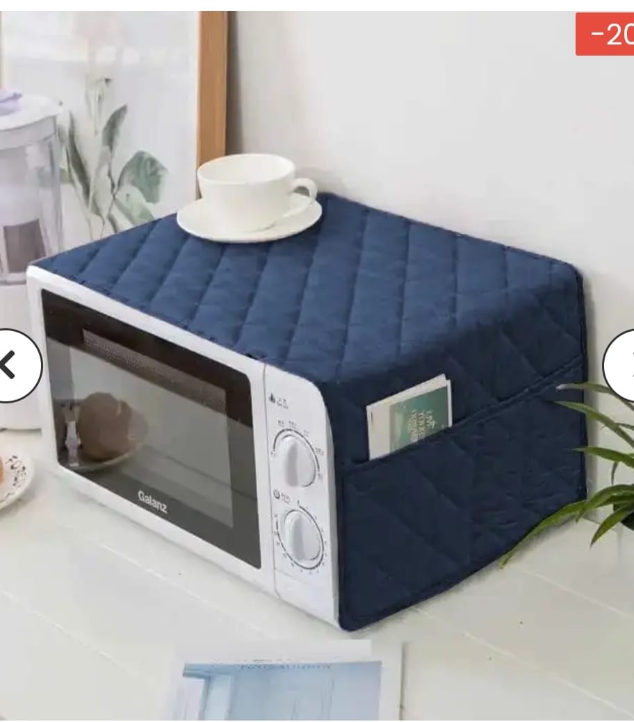 Cotton Quilted Microwave Cover - Spill Protection with Storage Pockets